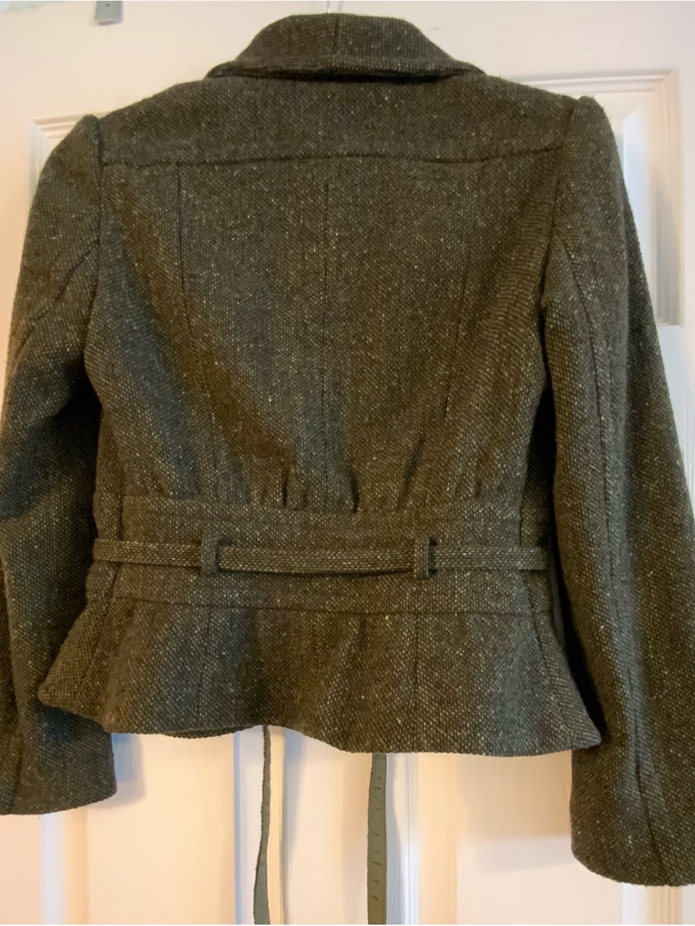 Banana Republic Petite 2P Green Brown Wool Blend Tie-Belt Lined Peplum Jacket - Picture 8 of 8